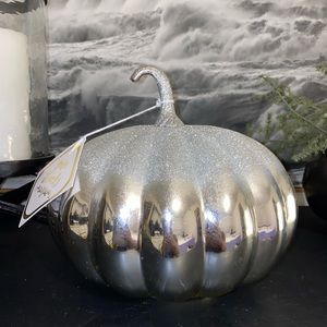 Silver Glittered Glass Pumpkin Glam Halloween Home Decor